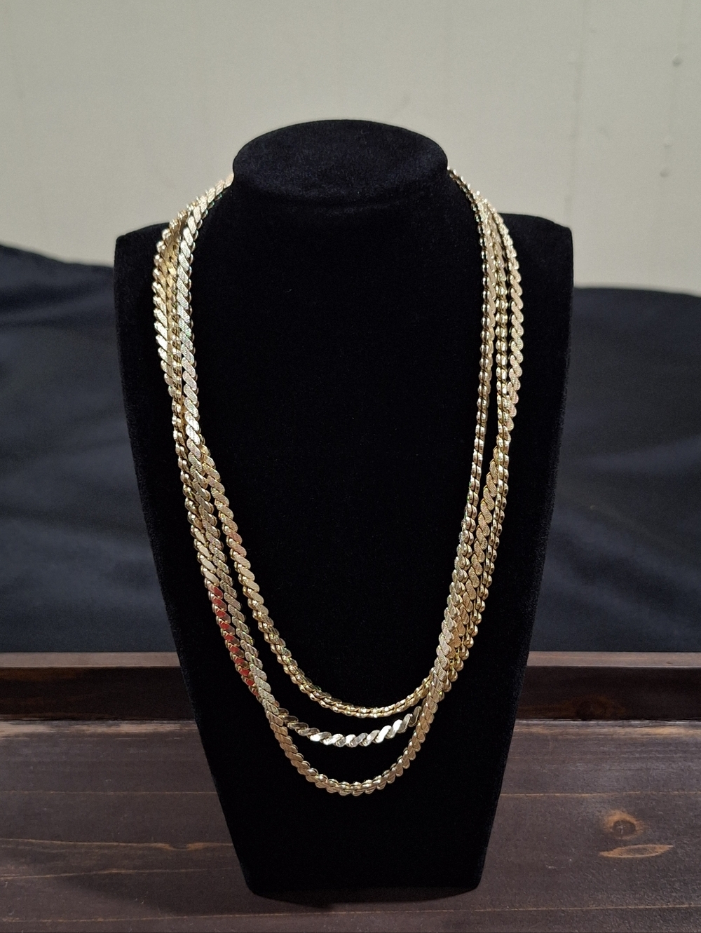 Light Weight Multi Strand Gold Tone Chain Necklace West Germany Textured Links